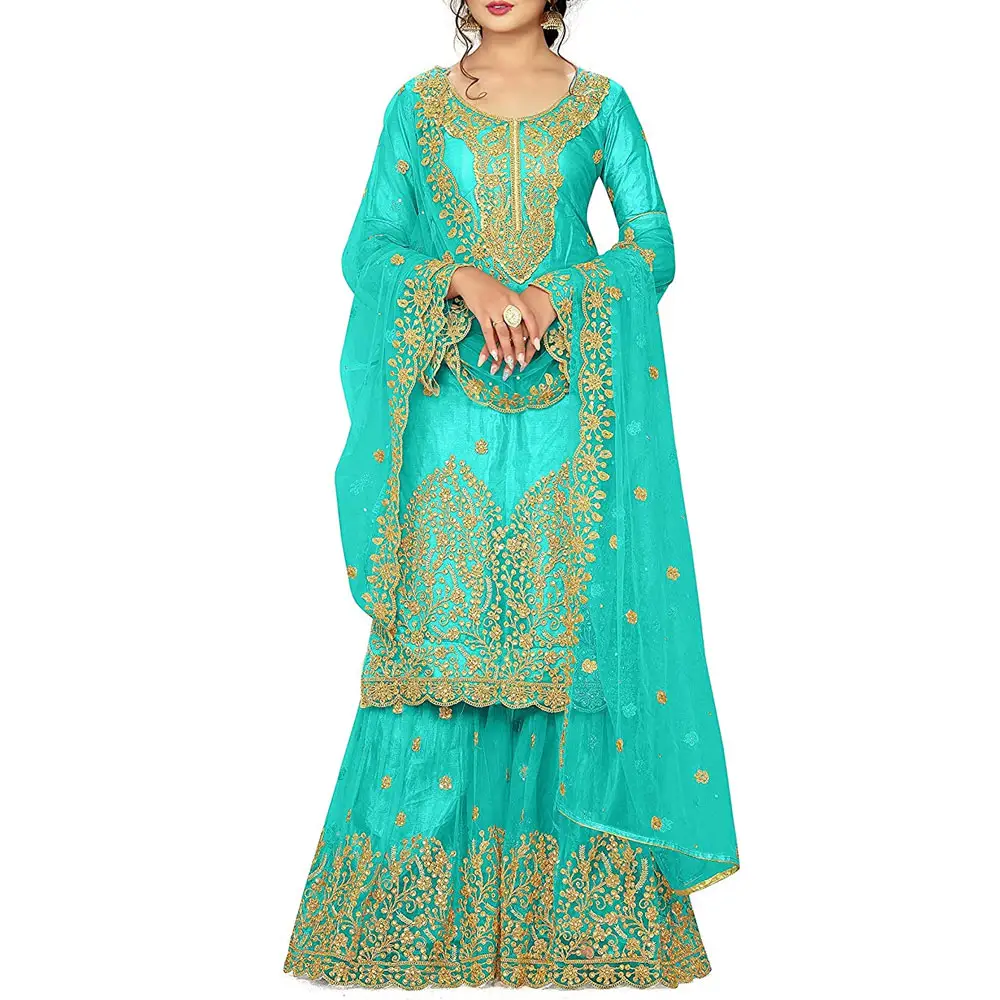 Shalwar Kameez-Camisa larga de color jade para mujer, ropa de fiesta paquistaní, con pantalón y dupatta, 2022