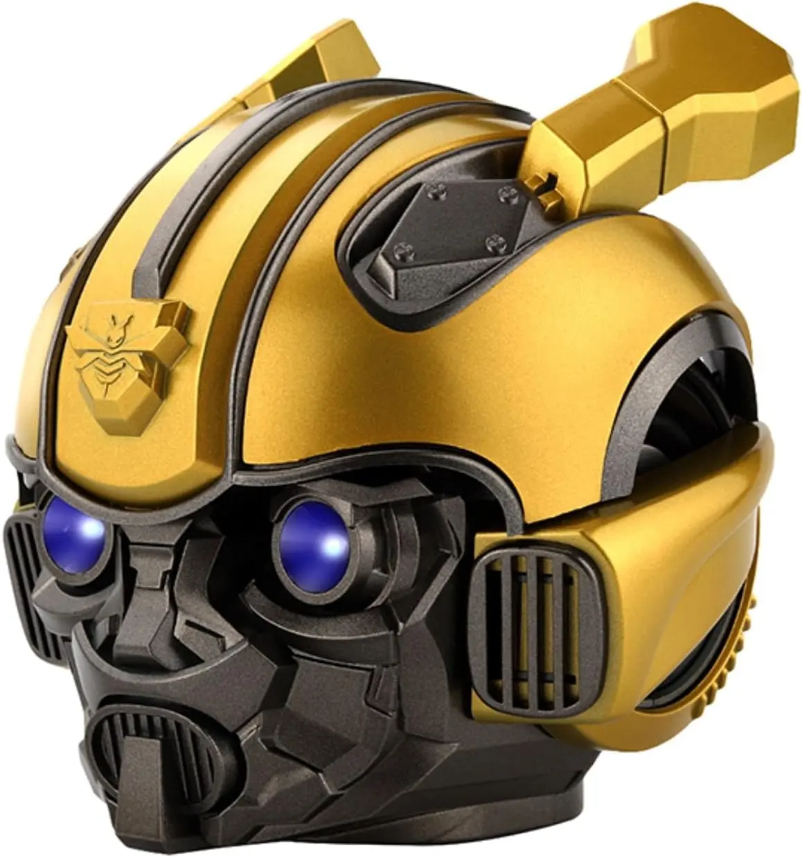 Bumblebee portátil inalámbrico Bluetooth casco altavoz ojos efecto estilo clásico con altavoz doble incorporado con metal azul activo