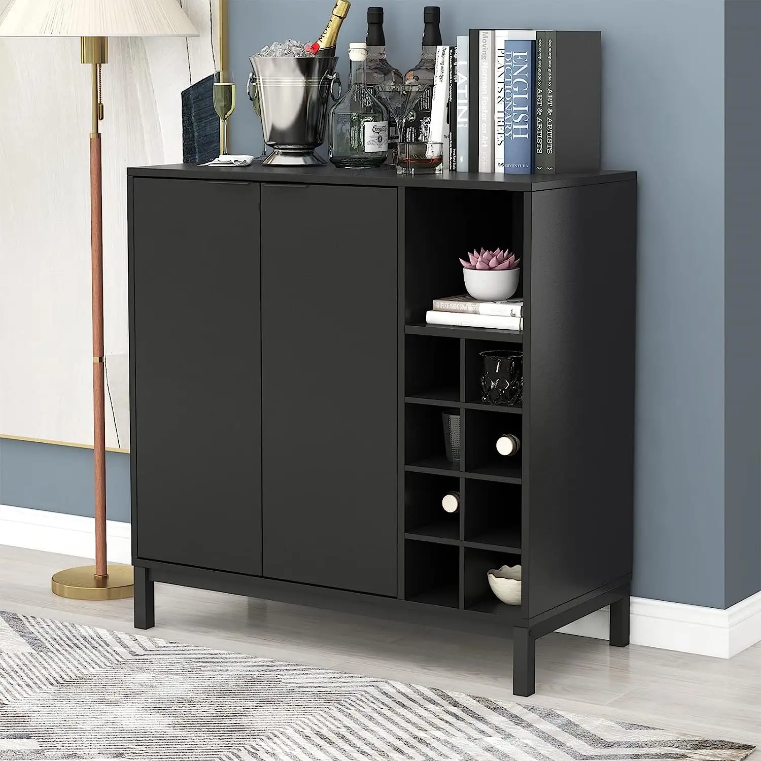 Thlc-0069 Amerikaanse Midden-Eeuw Moderne Houten Buffet Dressoir Koffiebar Kast Met Opslag