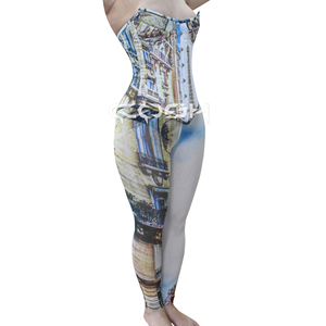 Chất lượng cao mới đến thời trang và Đảng mặc <span class=keywords><strong>Eiffel</strong></span> tháp in thăng hoa satin Corset với lưới legging, Corset Nhà cung cấp - Product Image 1