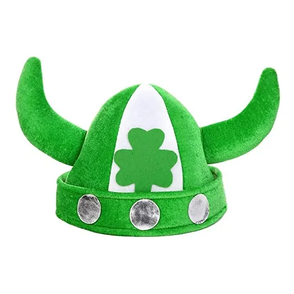 St Patricks – chapeau en corne de vache, fête de carnaval, Jester, irlandais, chapeau Viking, trèfle vert, haut en velours