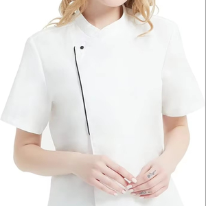经典风格餐厅和酒吧制服男女餐厅厨房食堂厨师服装短袖白色厨师夹克