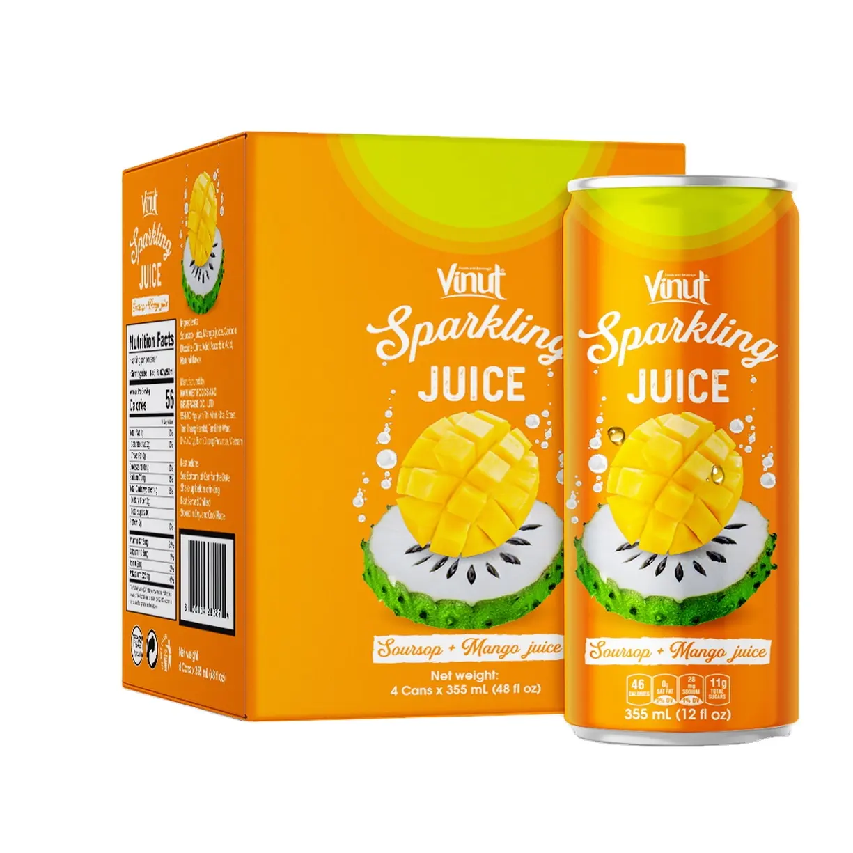 12 floz VINUT 4 Dosen Sprudel wasser Soursop & Mango Juice Distribution NFC Gesunde Getränke Private Label Bulk Selling