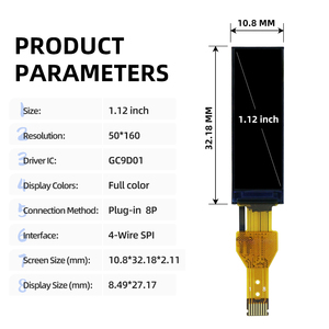1.12 Inch TFT Display Module 8 Pins Connector 50x160 Driver IC Is GC9D01 4-Wire SPI <strong>Interface</strong> Monochrome TFT Display - Product Image 2
