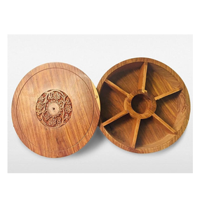 <strong>Admirable</strong> Design Wooden Spice Box 6 Compartment with Latest Lid Round Shape and Spoon for Kitchenware Use - Product Image 5