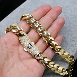 10k altın Miami küba Link zinciri parlak CZ kutusu kilit gerçek 10k sarı altın küba Curb Women zinciri kadın ve erkek için - Product Image 3