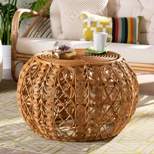 Handmade Rattan Coffee Table - Decorative Wicker Round <strong>Center</strong> Table with Intricate and Unique Design - Product Image 1