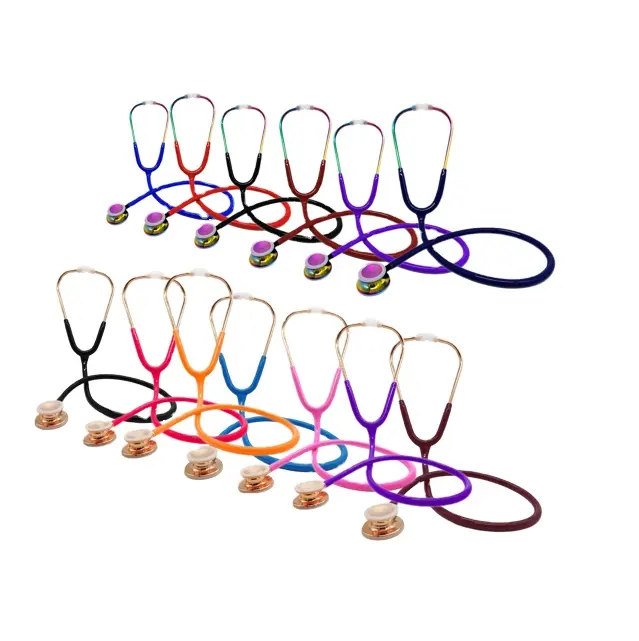 Stéthoscope en or mécanique, stéthoscope d'infirmière médicale, stéthoscope, cloche et diaphragme de coeur de couleur vive