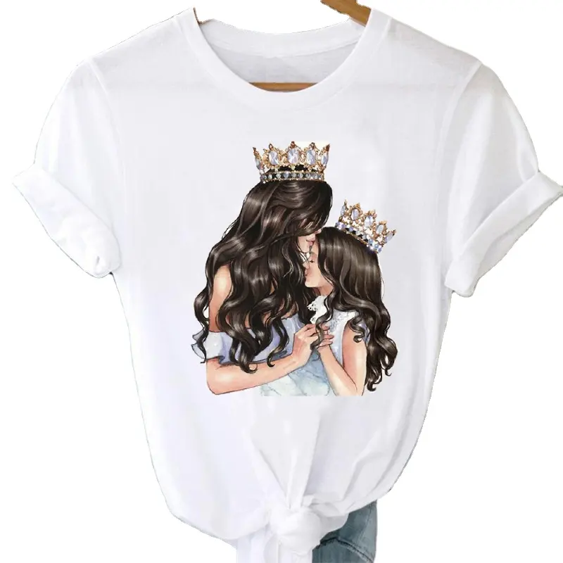 Breathable women's Print Ladies T-shirt Casual Basis Short Sleeve Love Graphic Printing Family tee tops White Children T Shirt
