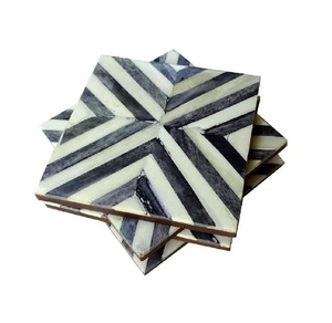 Otantik tasarımcı ev dekor Set ahşap bardak kemik kakma ile 4 adet zeytin mavi masa Mat/Pad ile tutucu taş - Product Image 4