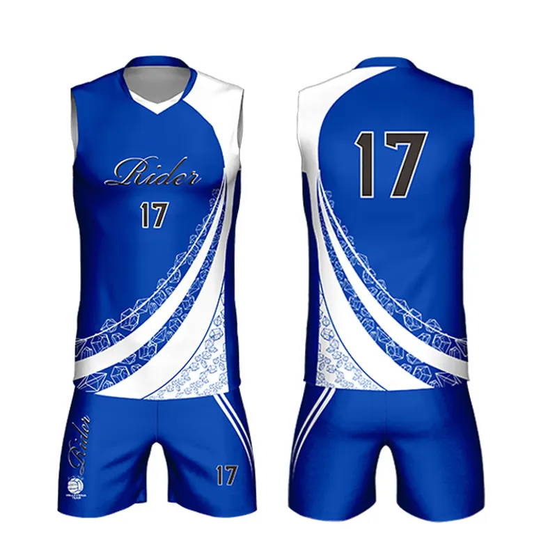 Último diseño uniforme de voleibol sublimación blanco azul Jersey de voleibol de los hombres uniformes al por mayor