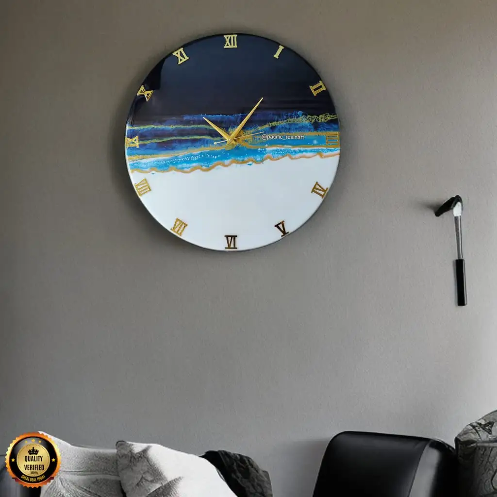 Reloj de pared de madera maciza de resina azul para decoración del hogar hoteles y sala de estar Reloj de pared de resina de madera para precio al por mayor nuevo estilo