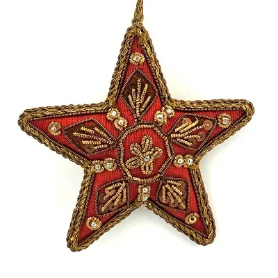 Zari-Decoración de Navidad bordada a mano, adorno colgante de estrellas para Decoración