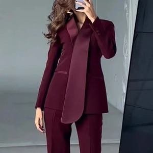 时尚宽松办公长裤套装女性2件套2025优雅透气长袖西装高腰宽裤套装