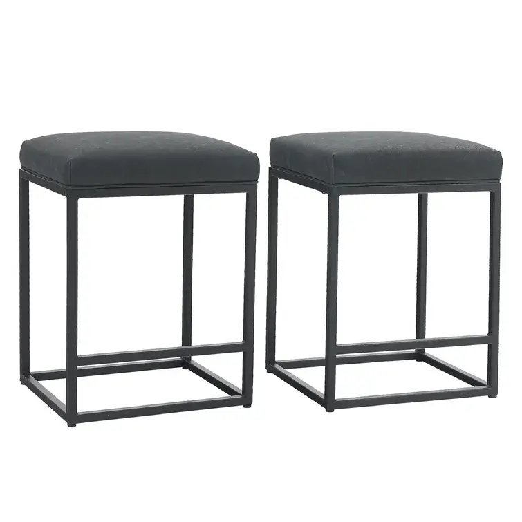 Elegante preço de atacado Metal Contador E Bar Stool (Conjunto de 2) forma quadrada em preto com couro assento preto para Hotel Cafés usar