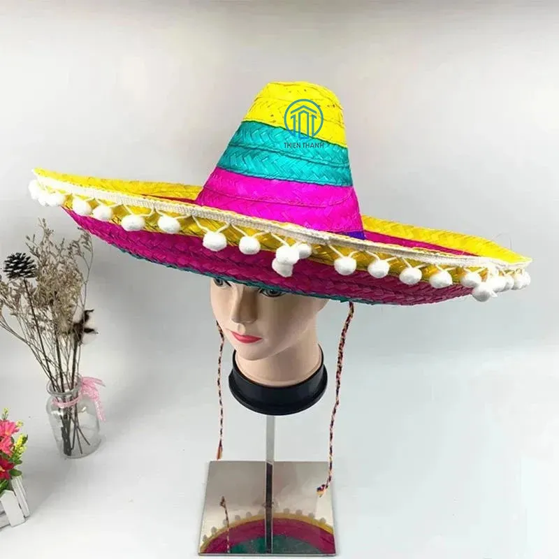 Nueva colección, la mejor opción, sombreros mexicanos de paja naturales hechos a mano para divertidas vacaciones de cosplay, sombreros decorativos para unisex en Vietnam