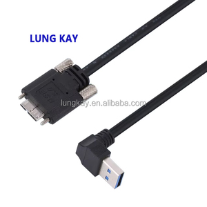 用于计算机扩展数据传输的90度USB3.0 5Gbps Micro-B电缆螺纹锁编织屏蔽直角 - Product Image 1