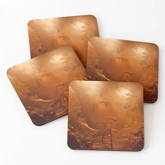 Copper Cup Engraved Coaster 6pcs One Set Plastic Retro with Silicone Black Accessories Gifts CLASSIC Customize OEM Box