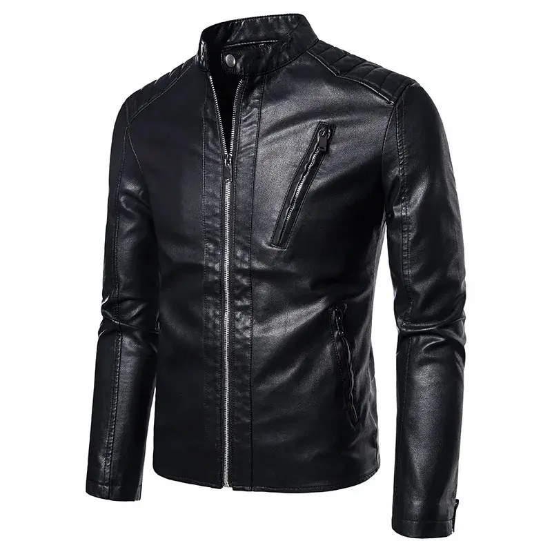 Stand Collar Motorcycle Leather Jacket Coat 2022 Autumn Winter New Men's Casual Fashion Trendy Men's Leather Coat