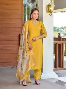 Ihracat tarafından fantezi dijital baskılı Dupatta ile nakış iş üst pantolon ile 2025 yeni başlatılması saf Simmer - Product Image 5