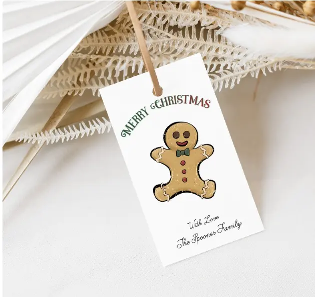Etiqueta personalizada de regalo de Navidad para niños, etiqueta de papel colgante recubierto de 300g, regalo artesanal