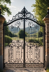 Luxury Wrought Iron <strong>Manual</strong> Garden <strong>Gates</strong> Custom Design Hand-made <strong>Driveway</strong> Wrought Iron <strong>Gate</strong> for Villa - Product Image 5