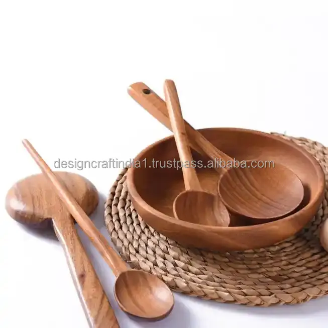 2023 Hot Selling Home Decor Tigelas De Madeira com Utensílios Garfos e Colheres De Madeira Mix size Prato Empilhável para Salada De Frutas Vegetais