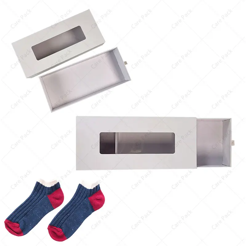 Caja de embalaje de calcetines Caja de cartón deslizante Embalaje con caja de embalaje personalizada de PVC para calcetines/ropa