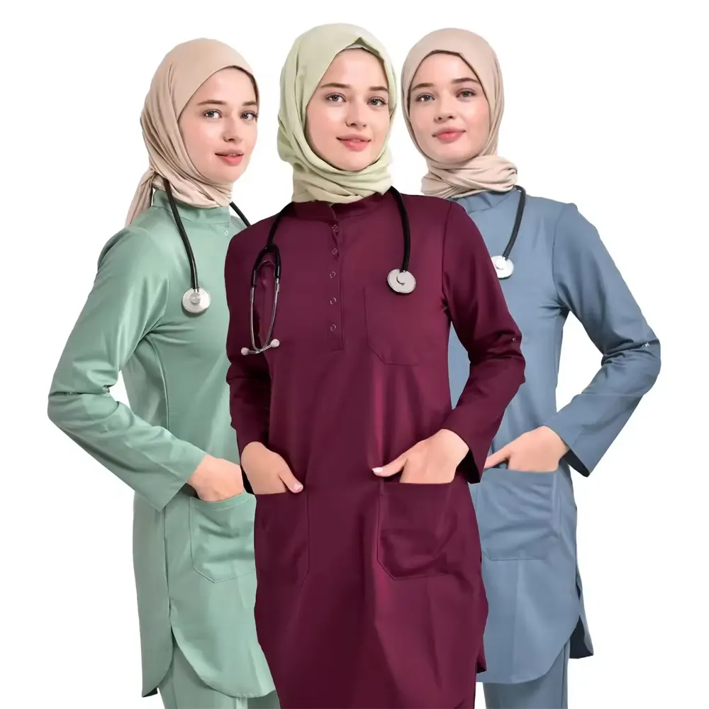 मुस्लिम महिलाओं के लिए मुस्लिम स्क्रब वर्दी डी मेडिकोस लंबी आस्तीन वाली इस्लामिक महिला मेडिकल स्क्रब वर्दी