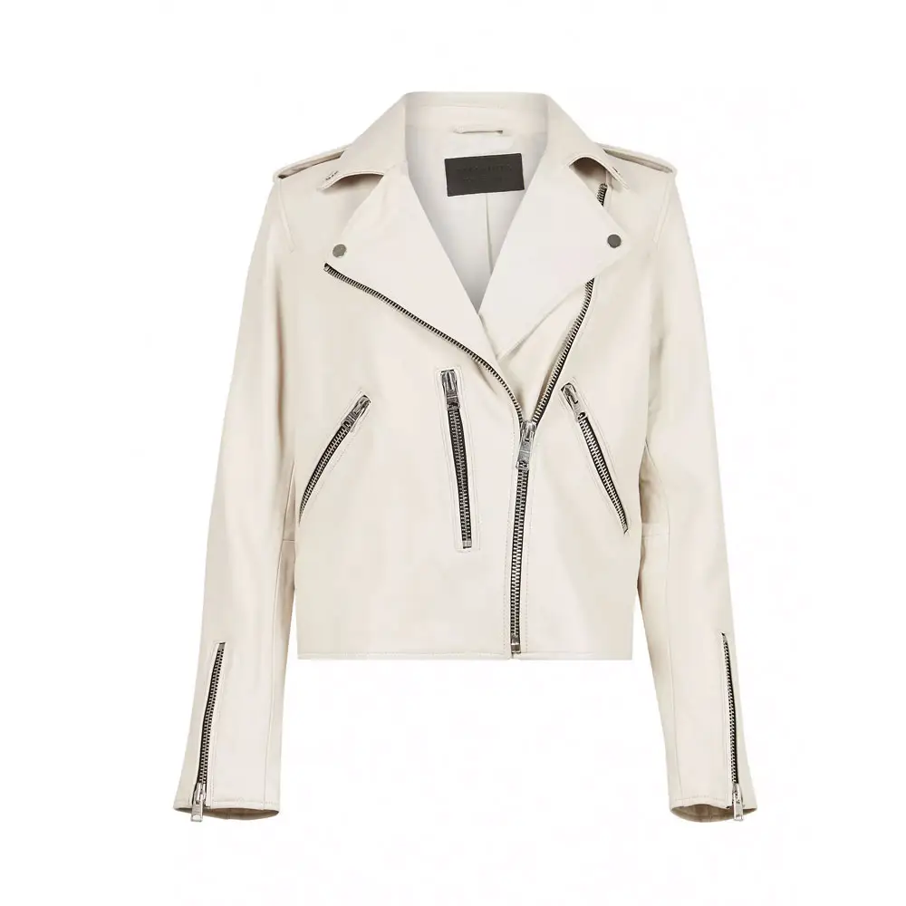 カスタムメイドのロゴデザインの女性の革のジャケット/高品質、低価格の牛革の革の女性のジャケット