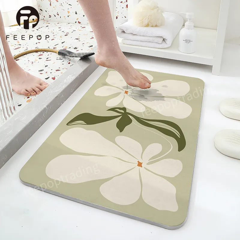 [Feepop] prix usine la dernière conception florale tapis de bain en pierre magique diatomite tapis de pierre à séchage rapide écologiques