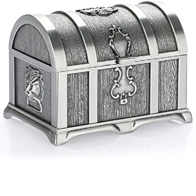 Hot Sale Metal Jewelry Box Old Vintage Silver Keepsake Gift Holder Necklace Earring Makeup Organizer Box For Girls Women