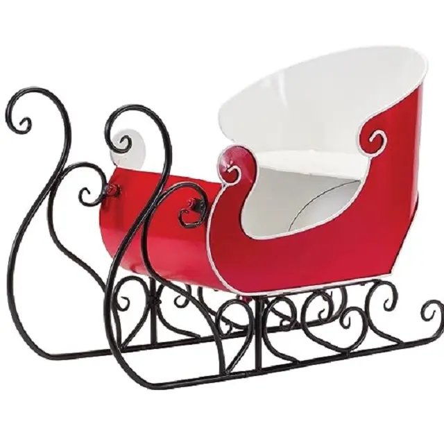 Producto más vendido Metal blanco rojo Santa trineo silla Navidad ocasión decorativa vehículo Interior Exterior adorno de pie