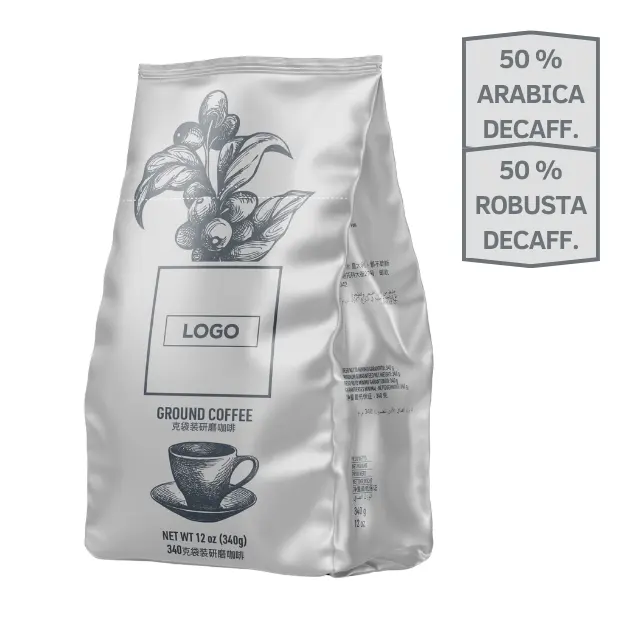 Café tostado molido italiano de marca blanca 340g café en polvo descafeinado 50% Arábica 50% Robusta para uso doméstico