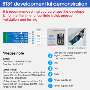 Kit de desarrollo de módulo Bluetooth, transmisión de datos grandes de 60KB/s UART, distancia de 90m, módulo SPP3.0 + BLE5.0, comandos AT - Product Image 6