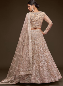 Peacock <strong>design</strong> Lehenga Choli Designer Bridal Lehenga Choli in Pastel with Heavy Embroidery with heavy net dupatta - Product Image 6