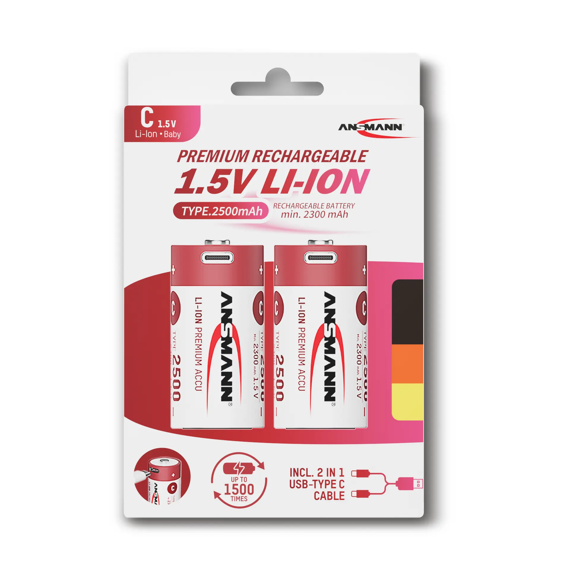 Baterai Lithium-ion 1.5v C, baterai Lithium Ion Tipe C isi ulang portabel ukuran c