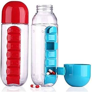 Akıllı 650ML plastik Drinkware su şişesi kapak ile <span class=keywords><strong>Set</strong></span> ve yerleşik günlük hap kutusu oturma odası ve yatak odası için uygun