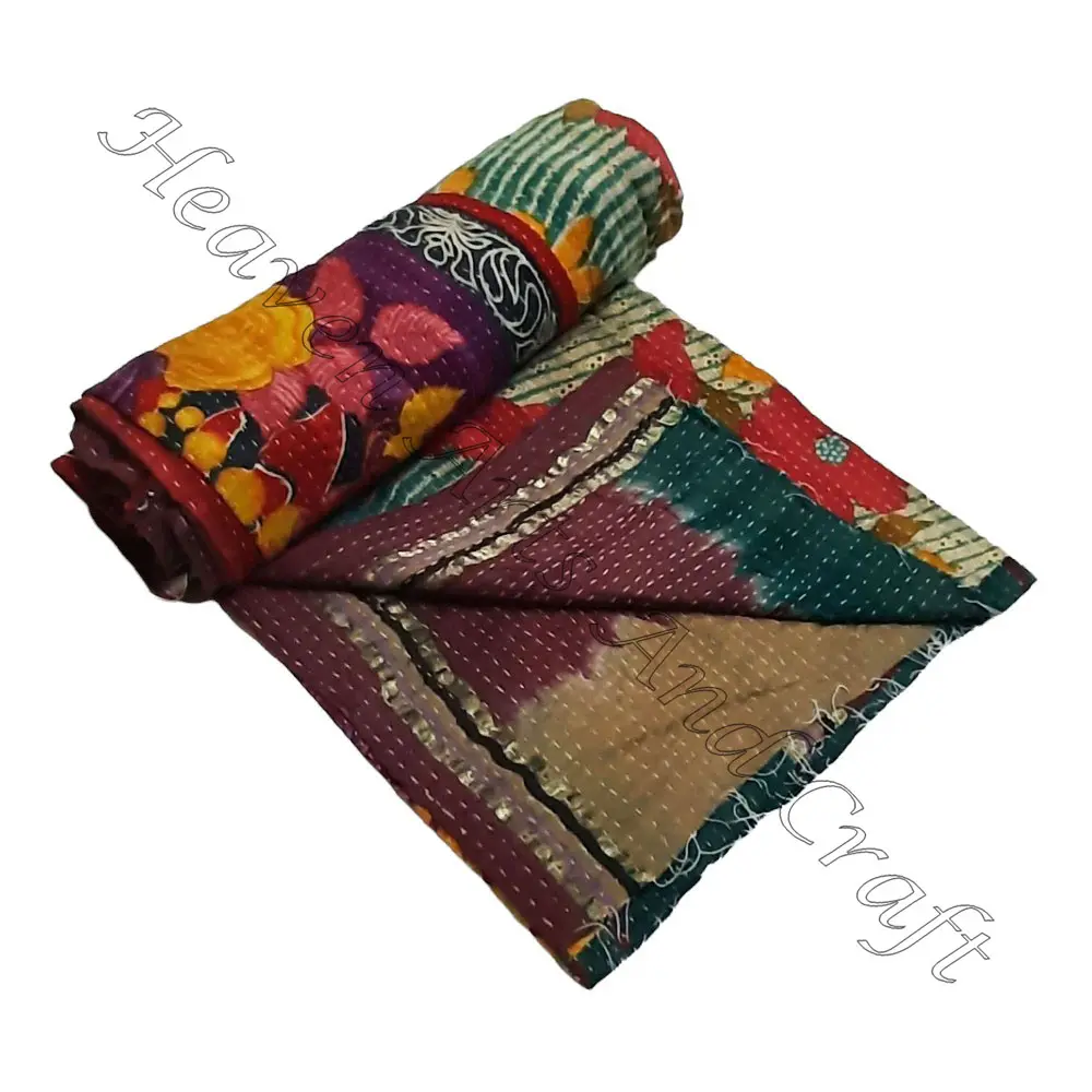 Blok baskı Kantha tekstil blok baskı Kantha atar ve blok baskı Kantha yorgan ev dekor için uygun hint geri dönüşümlü