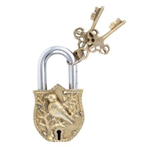 Eski buda yüz kilit ve anahtar-eski bagaj kilidi tam fonksiyonlu Vintage tarzı asma kilit antika anahtarlı kilit ev kullanımı için - Product Image 3