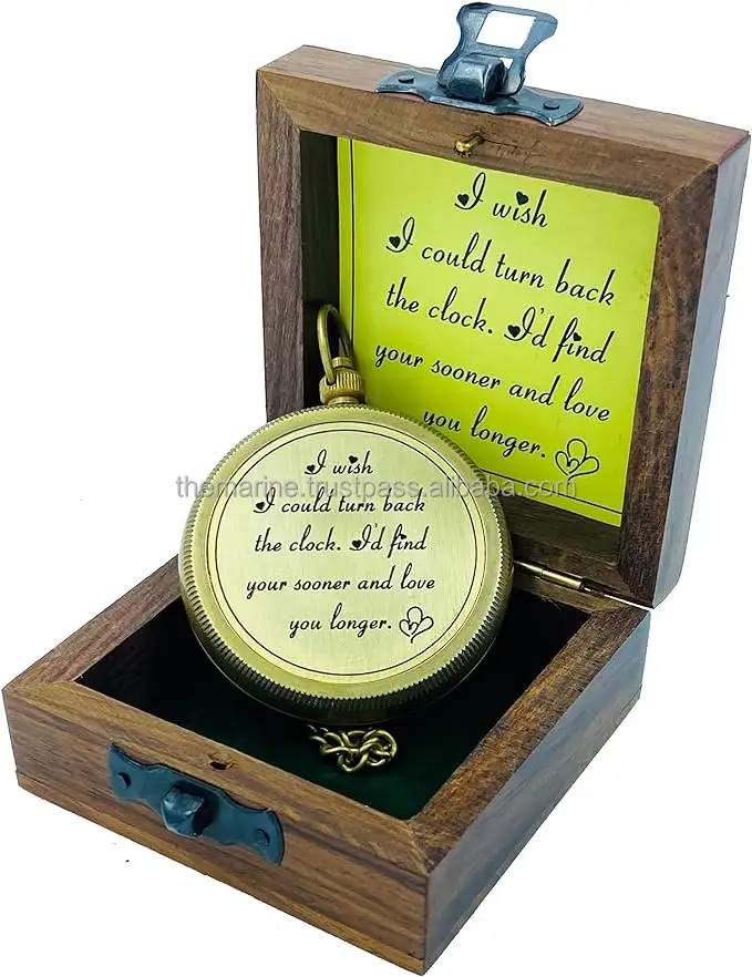 Bussola piana d'ottone personalizzata di alta qualità con la bussola del regalo di sopravvivenza all'aperto della scatola di legno