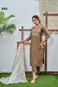 Güzel ipek işlemeli Salwar Kameez kadınlar Kurtis Kurta seti Dupatta kadınlar telkari bilezik Kurta seti kız için - Product Image 4