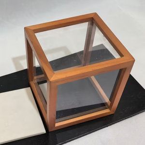 Caja de exhibición de vidrio de 6 caras Cubo de madera con paredes transparentes Caja de almacenamiento cuadrada Marco de madera apilable Vitrina de tamaño personalizado - Product Image 3