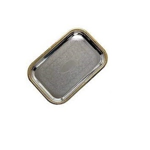 Bandeja Retangular Forma Food <span class=keywords><strong>Serving</strong></span> Com Fácil Transporte Punho Decorativo Logotipo Personalizado Bandejas De Metal De Alta Qualidade