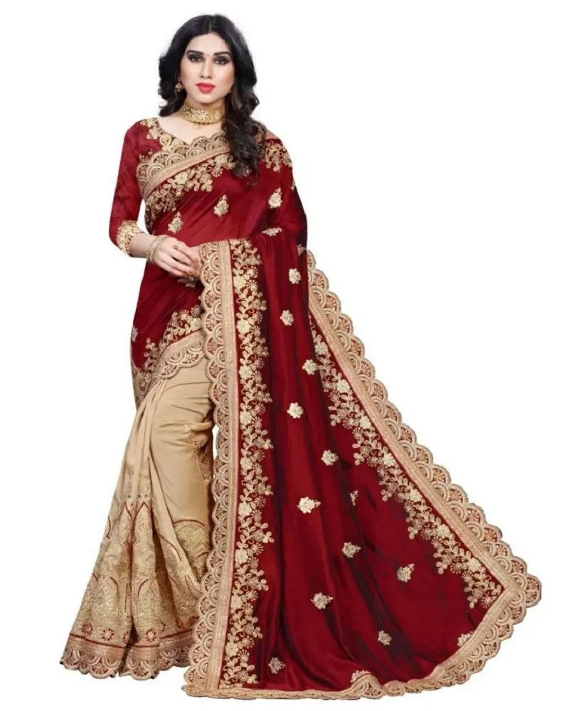 Ağır iş parti kıyafeti sari tasarımcı ipek nakış ve taş işi Bollywood Saree