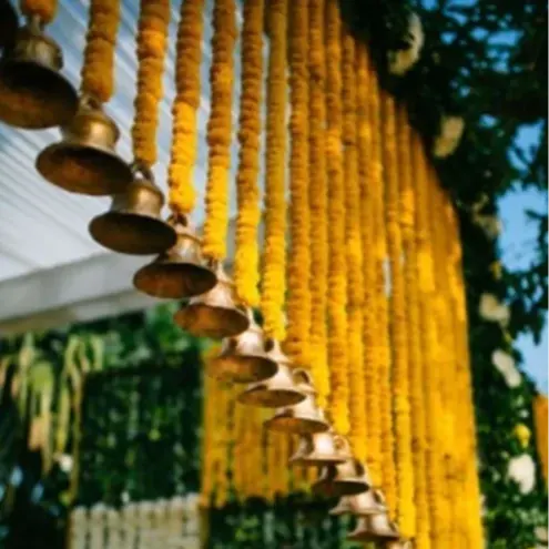 Marigold Artificial Flower Garland With Bell Handmade Flower Garland For Sale By Indian Exporters