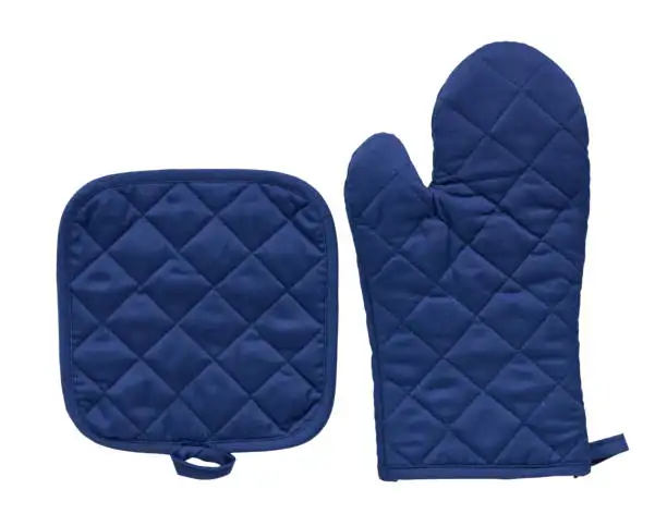 Op Maat Gemaakte Blauwe Ovenwant 100% Katoen Binnenfleece Handbeschermende Hittebestendigheid Keuken Gebruikt Logo Gedrukt Anti Warmte Handschoen