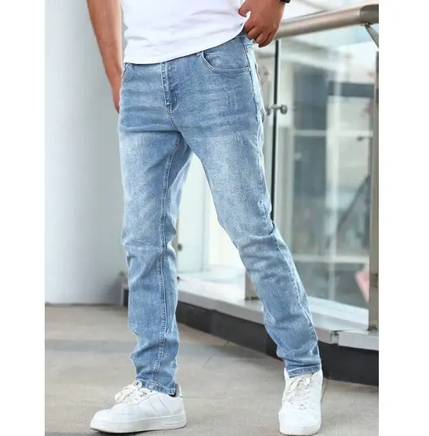 Jeans droits et à poches obliques pour hommes, jeans empilés respirants de qualité supérieure, jeans en denim skinny pour hommes