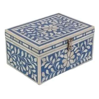 Fabricante de caixa de joias para osso azul, caixa de joias feita à mão indiana, melhor qualidade