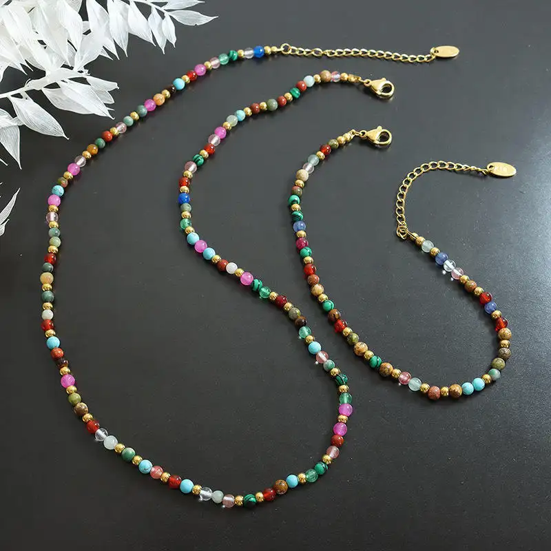 Wholesale Chakra Gemstone Necklace Natural Stone Beaded Rainbow Gemstone Seed Beaded Necklace